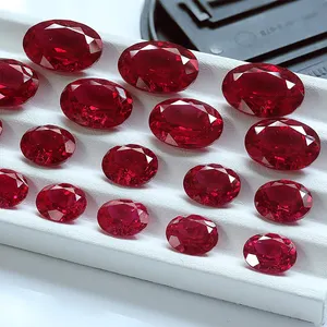 实验室制造的合成刚玉红宝石，内含物椭圆形天然切割松散宝石
