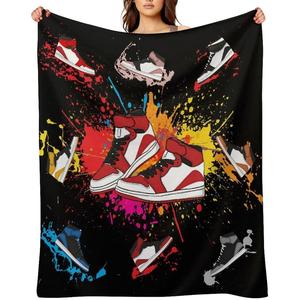 Black Splash Sneaker Art Flannel <b>Blanket</b> Throw <b>Blanket</b> Nap <b>Blanket</b> Breathable Skin Friendly <b>for</b> Travel <b>Camping</b> Custom Print - Product Image 1