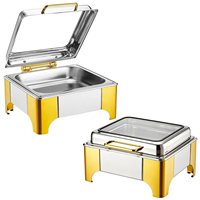 Recipiente para Calentar Comida de Acero Inoxidable con Acabado Dorado de Lujo, Cuadrado, de 6L/9L, con Tapa, para Buffet, Hotel, Restaurante y Servicios de Catering