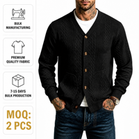 Cardigan Homme Col V en Maille Torsadée pour l'Automne et l'Hiver – Pull Décontracté et Élégant pour le Bureau, Coupe Ample en Polyester avec Boutons