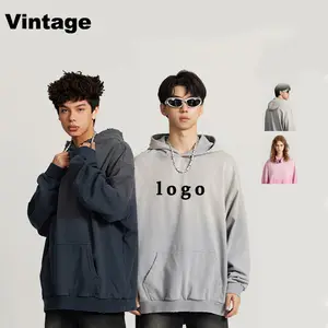 Lavé lourd en détresse usines chinoises éponge française impression bouffée personnalisée pull unisexe hommes éponge sweats à capuche et sweat-shirts