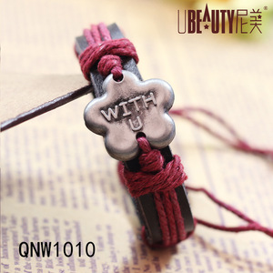 Handmade Leather <b>Bracelet</b> With Alloy Charm <b>Adjustable</b> Size For Gift Jewelry - Product Image 2