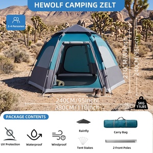 Tenda Esagonale Stile Yurt per Esterni, Pieghevole e Portatile, <span class=keywords><strong>Set</strong></span> da Campeggio Completo in Tessuto Oxford Rinforzato Impermeabile 1000-1500mm Quattro Stagioni - Product Image 3