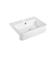 Lavabo en céramique semi-encastré à un bassin, lavabo monté sur le comptoir pour salle de bain et toilettes