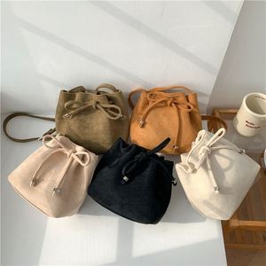 New Drawstring Fold Shoulder Bags Women Fashion South Korean Style <b>Bucket</b> Bag Plush <b>Small</b> Crossbody - Product Image 2