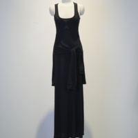 Robe longue moulante noire unie en triacétate de polyester pour femme, col en U, sans manches, à nouer