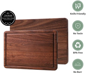 Tabla de cortar de madera al por mayor para cocina con ranura profunda para jugos y asa integrada, tabla de charcuterí<span class=keywords><strong>a</strong></span> reversible de nogal personalizada - Product Image 3