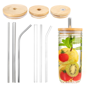 <span class=keywords><strong>Verre</strong></span> à boire réutilisable de 24oz pour thé à bulles, café glacé, tasses en <span class=keywords><strong>verre</strong></span> à large bouche avec couvercles en bambou et manchon de pailles - Product Image 4