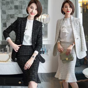 Costume de travail à carreaux pour <span class=keywords><strong>femme</strong></span>, jupe, costume, printemps, automne <span class=keywords><strong>2022</strong></span> - Product Image 1