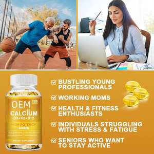 Capsules de calcium en gélule molle 600 mg avec vitamine <span class=keywords><strong>D3</strong></span> <span class=keywords><strong>K2</strong></span> B12, complément alimentaire pour la santé des os et du système immunitaire, marque privée OEM - Product Image 4
