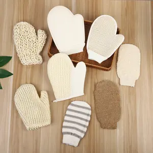 Custom Natural Hemp Fiber Bath Gloves With Cotton Rope Exfoliating Bath Scrub Cleaner Glove All Sisal Woven Loose Shower Gloves