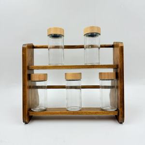 Solid Rubberwood <b>Spice</b> <b>Rack</b> With 9 Glass <b>Jars</b> And Pepper Mill Standing Type Kitchen Storage Organizer Durable Rectangle Design - Product Image 2
