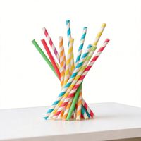 Pailles en papier jetables biodégradables en vrac, couleurs arc-en-ciel assorties avec rayures pour jus et smoothies