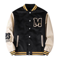 Jaket Varsity Katun Kancing Depan Kerah Tegak Trendy Pria, Jaket Baseball Klasik Vintage Gaya Kampus