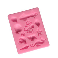 Moules en silicone DIY pour gâteaux et fondants, grand format, classiques et populaires, avec motifs 3D de calamar, pieuvre, méduse, hippocampe, étoile de mer et coquillage
