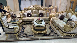 <b>Sofa</b> <b>Set</b> Antique Living Room Furniture Transitional Sectional <b>Sofas</b> Wood Luxury Solid Hand Carved Fabric Apartment Wood Legs - Product Image 2