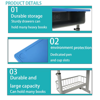 Chaise de bureau moderne bleue pour salle de classe, réglable en hauteur, en plastique, pour une seule personne, tables d'étudiant pour utilisation en classe