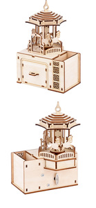 Puzzle 3D en bois pour enfants, carrousel rotatif, mécanisme à ressort, boîte à musique, porte-stylo, modèle 51-100 <span class=keywords><strong>pièces</strong></span>, <span class=keywords><strong>maison</strong></span> à anneaux magiques - Product Image 5