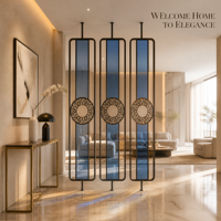 Paravent en métal noir, écran de séparation décoratif de style chinois moderne avec verre bleu pour salon et entrée