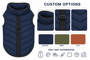Solid Color Padded <b>Dog</b> Coat Winter Wear for <b>Dogs</b> Classic Design Leisure Style Navy Blue with Black Trim - Product Image 2