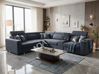 Canapé-lit sectionnel moderne en tissu bleu avec console et porte-gobelets, canapé-lit pour salon