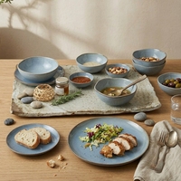 Service de table en céramique bleu style nordique, 18 pièces, assiettes et bols en grès durable à bord irrégulier, pour mariage et maison