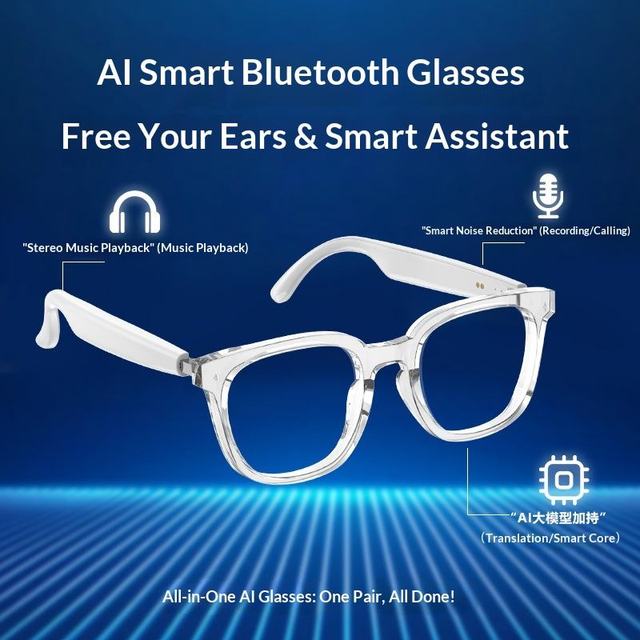 Custom AI Translation Audio Glasses Smart Sport Sunglasses with Wireless Voice Assistant HD Video Music Playback Luxury Glasses