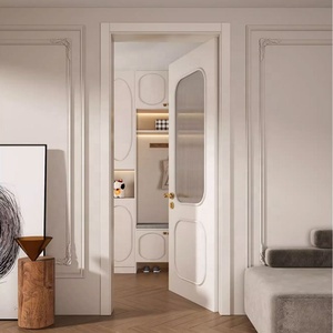 Custom Vintage Bedroom Solid <strong>Wood</strong> Painted Flat Doors <strong>Inlaid</strong> with Fluted Glass Interior Soundproof White French Style Doors - Product Image 3