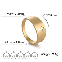 Croix religieuse bague en acier inoxydable hommes et femmes Simple galvanoplastie ne se décolore pas croix creuse or argent bague noire