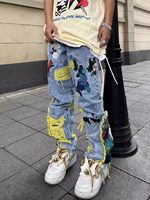 Jeans ajustés élastiques pour hommes, collection Printemps-Automne, résistants à la décoloration et à l'usure, vêtements de rue populaires, vente en gros