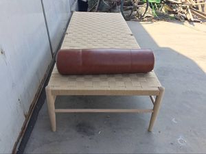 モダンな北欧デザイン無地オークウッドデイベッド木製リビングルームベルト織り機能 - Product Image 5