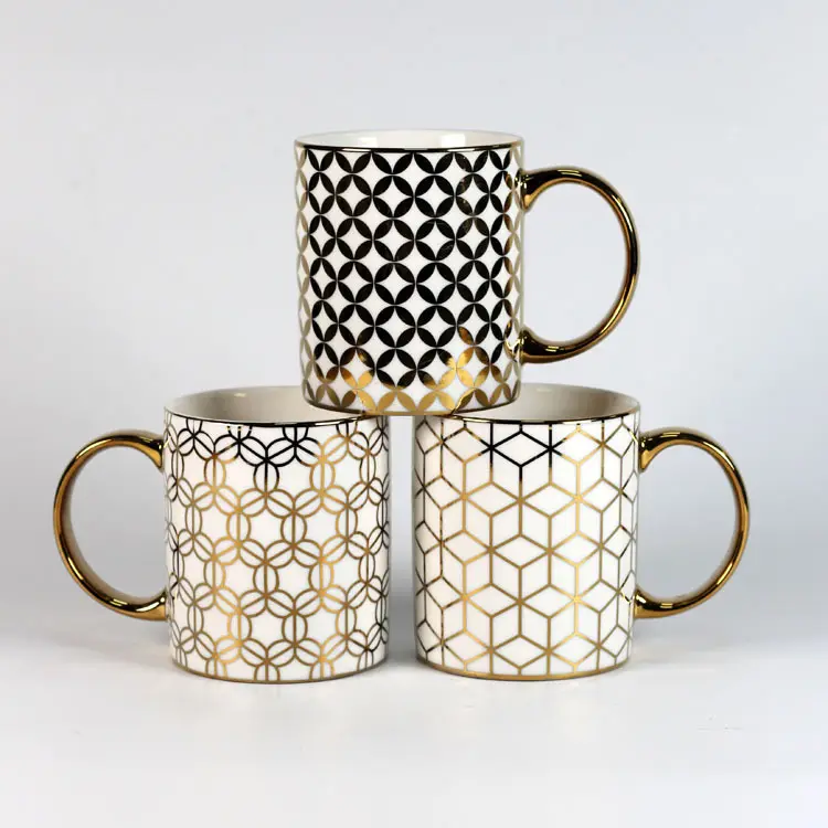 Bán buôn giá rẻ Custom Logo Arabic phong cách mạ vàng thiết kế gốm cốc cà phê với thiết kế mạ điện và vàng xử lý
