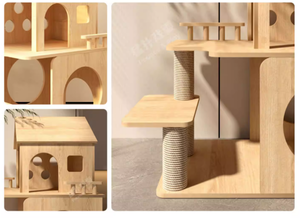 Villa pour chat en bois à deux niveaux avec arbre à chat et griffoir, grande maison de luxe pour chat personnalisable - Product Image 5