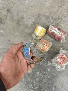 Women's Antique Finish Brass Bangles Studded Detailing <b>Flower</b> Design Natural Stone Stackable Traditional Vintage Party Fashion - Product Image 2