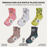 Chaussettes de yoga à volants antidérapantes en polyester pour Pilates, barre et danse, avec bord festonné et grip adhésif pour femmes, personnalisables avec logo