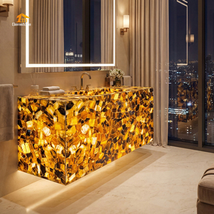 Lavabo et meuble-lavabo de salle de bain translucides en quartz fumé rétroéclairé de luxe, qui brillent dans le noir - Product Image 3
