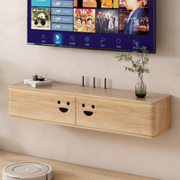 Meuble TV suspendu en bois massif avec boîte de rangement créative pour routeur, idéal pour les petits appartements, style mural.