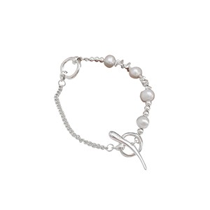 Pulsera de Plata de Ley S925 con Perlas y Cierre de Palanca en Forma de Corazón, Joyería para Mujer, Regalo - Product Image 5