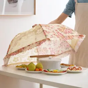 Kitchen Foldable Meal Cover Printing Anti-fly Umbrella Shape Food Dust Cover Dining Table Dish Cover Kitchen Tools