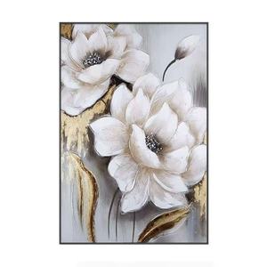 Tableau mural abstrait floral noir en acrylique peint à la main, avec feuille d'or, design élégant, écologique et moderne, pour salon (vente en gros) - Product Image 1