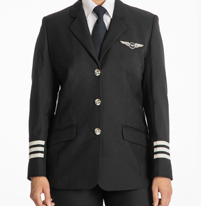 แจ็คเก็ตนักบินแบบตะวันตก กระดุมแถวเดียว คุณภาพสูง สำหรับสุภาพสตรี สีดำ ชุดยูนิฟอร์มนักบินสายการบิน - Product Image 5