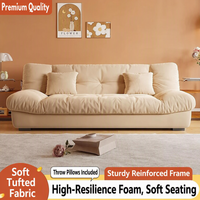 Sofá Cama Convertible 2 en 1 con Tapicería de Tela Tecnológica Acolchada, Respaldo Plegable, Diseño que Ahorra Espacio, Color Crema para Sala de Estar