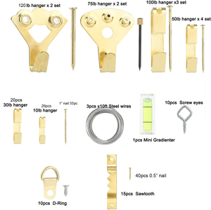Shanfeng 225 pièces <span class=keywords><strong>crochet</strong></span> en métal montage mural Kit de <span class=keywords><strong>crochet</strong></span> de suspension d'image avec clous D anneau et cintre en dents de scie - Product Image 4