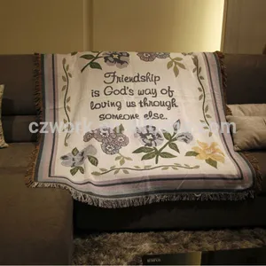 Custom design made poly cotton jacquard woven sofa throws blanket