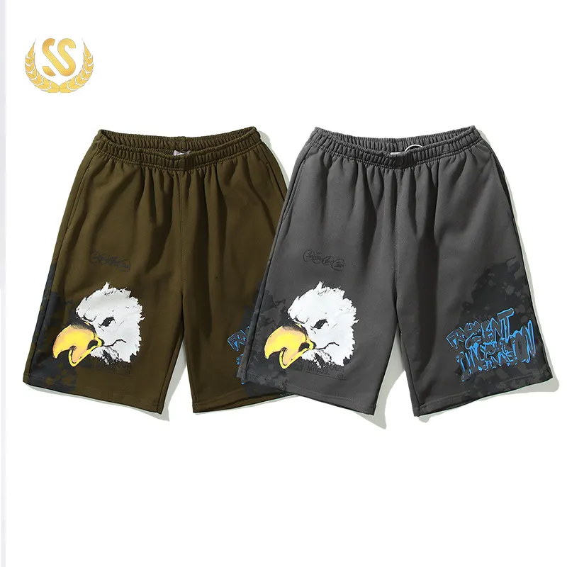 300 gsm mid weight french terry shorts over sized cotton linen shorts custom logo DTG printing