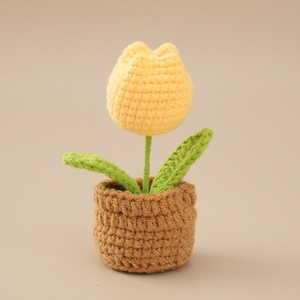 Petite plante artificielle en pot, rose et tournesol, faite main au crochet et en <span class=keywords><strong>laine</strong></span>, ornement cadeau - Product Image 4