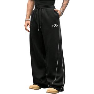 Pantalon de survêtement respirant 100 % polyester pour homme FOXA, taille haute, coupe large, avec cordon de serrage, style streetwear à rayures latérales - Product Image 1