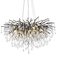 Lustre moderne noir pour îlot de cuisine, suspension de restaurant, lustre en cristal à branches, lampe en cristal K9 en forme de goutte