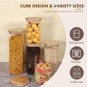 Airtight Borosilicate Glass <b>Kitchen</b> <b>Storage</b> Square <b>Jars</b> Set with Bamboo Lids Blowing Technology - Product Image 4
