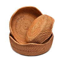 Panier à fruits circulaire en rotin naturel, gain de place, fabrication de précision, plateau à bonbons et snacks pour salon, style nordique, rangement tressé d'automne